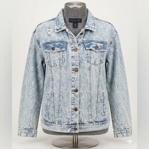 Rachel Zoe Distressed Light Blue Denim Classic Style Jacket Medium PTP 20-22”